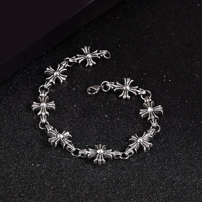 Cross made antique copper silver plated bracelet