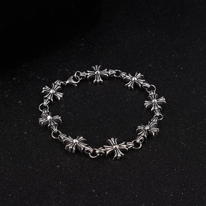 Cross made antique copper silver plated bracelet