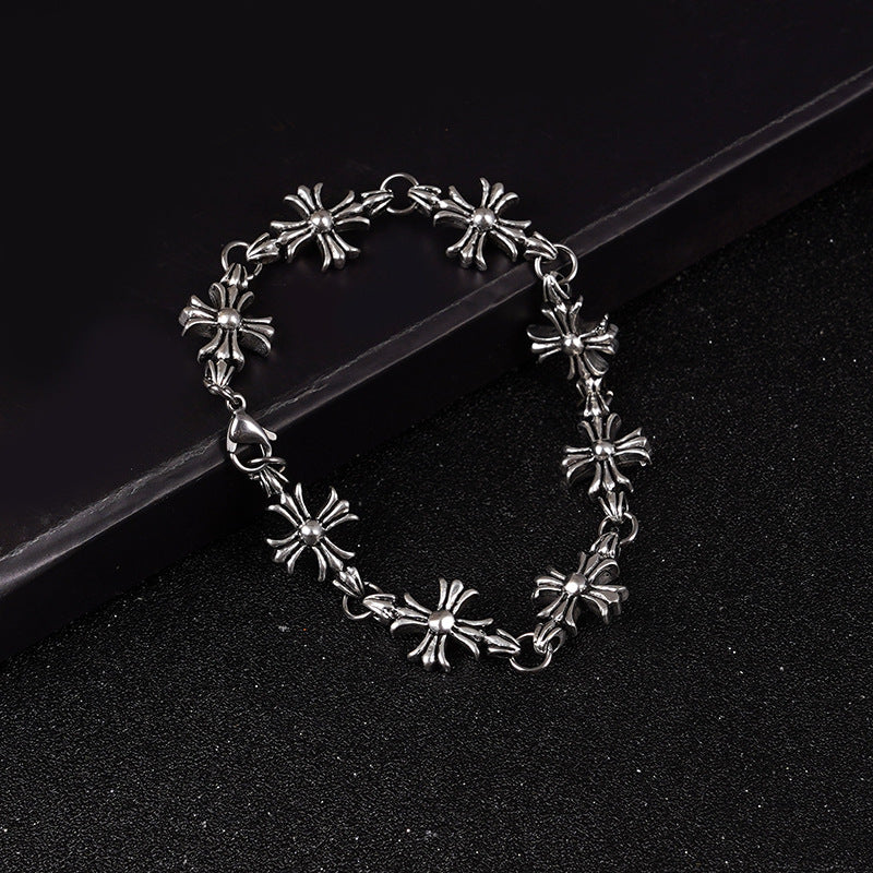 Cross made antique copper silver plated bracelet